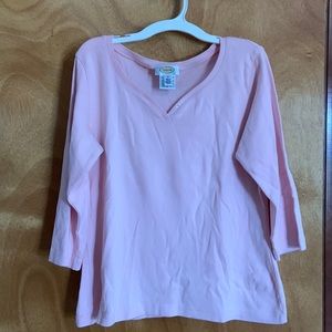 Talbots 3/4 sleeve v-neck tee shirt pink medium